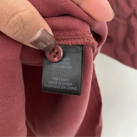 WAYF Burgundy Button Up Casual Longline Tunic Top Lagenlook Size Large - Picture 5 of 5